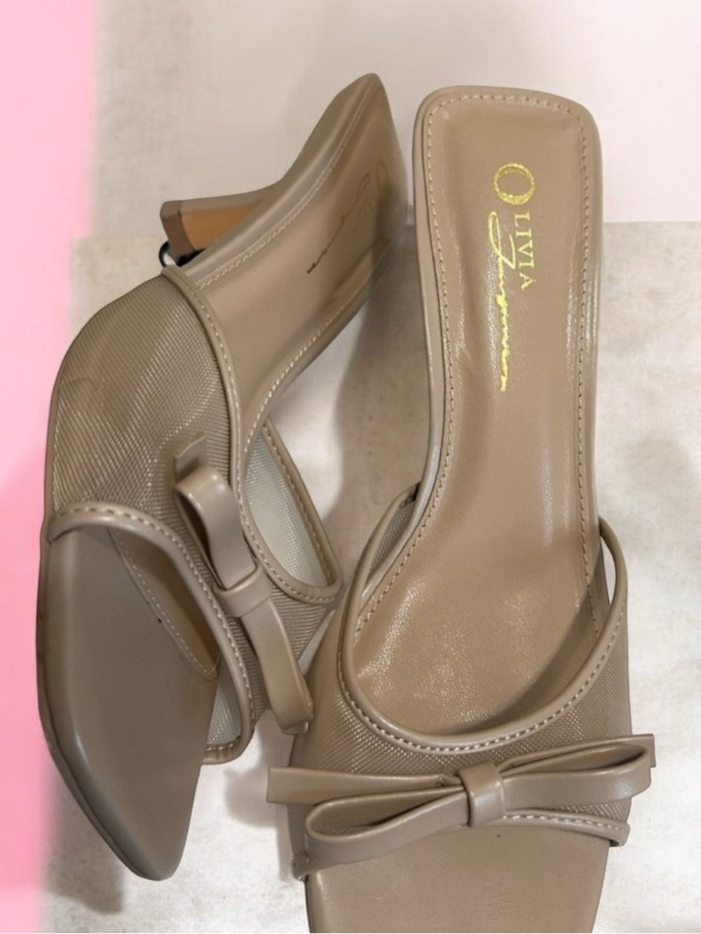 Elegant Cream Bow Mesh Heeled Mules